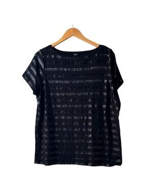 Talbots Black Sequin Striped Short Sleeve Top 1X